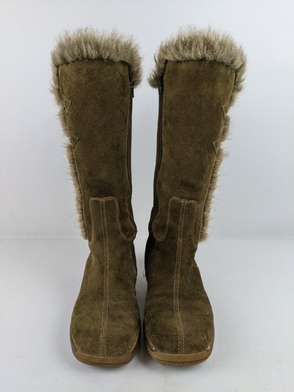 Rieker Faux Fur Lined Olive Side Zip Boots Size 39 US Size 8.5 Winter Fall